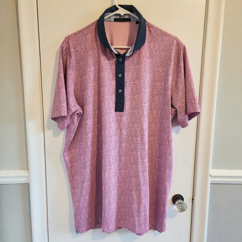 Greyson Men's Pink Large Geometric Print Collared Button-Up Polo Shirt